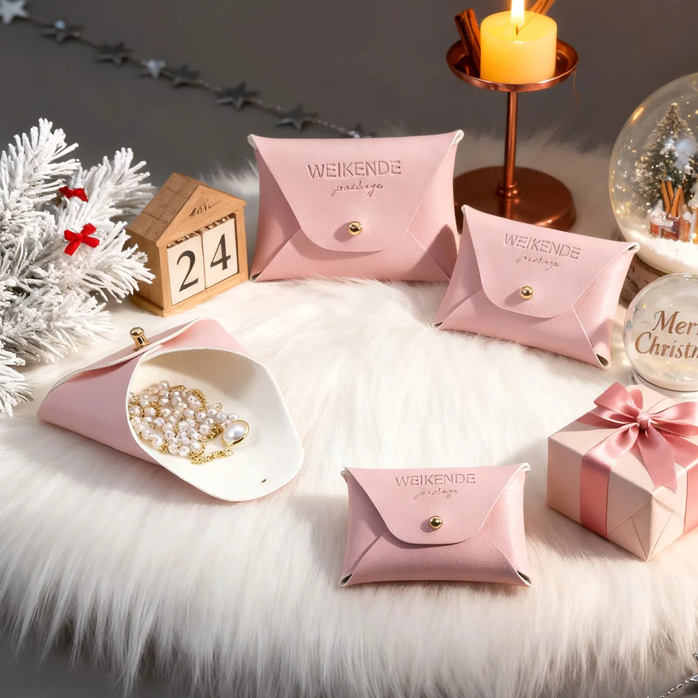 

Baby Pink Creative PU Jewelry Packaging Bag With Gold Pacifier Rivets Necklace Rings Bracelet Organizer Display Wedding Gift Box