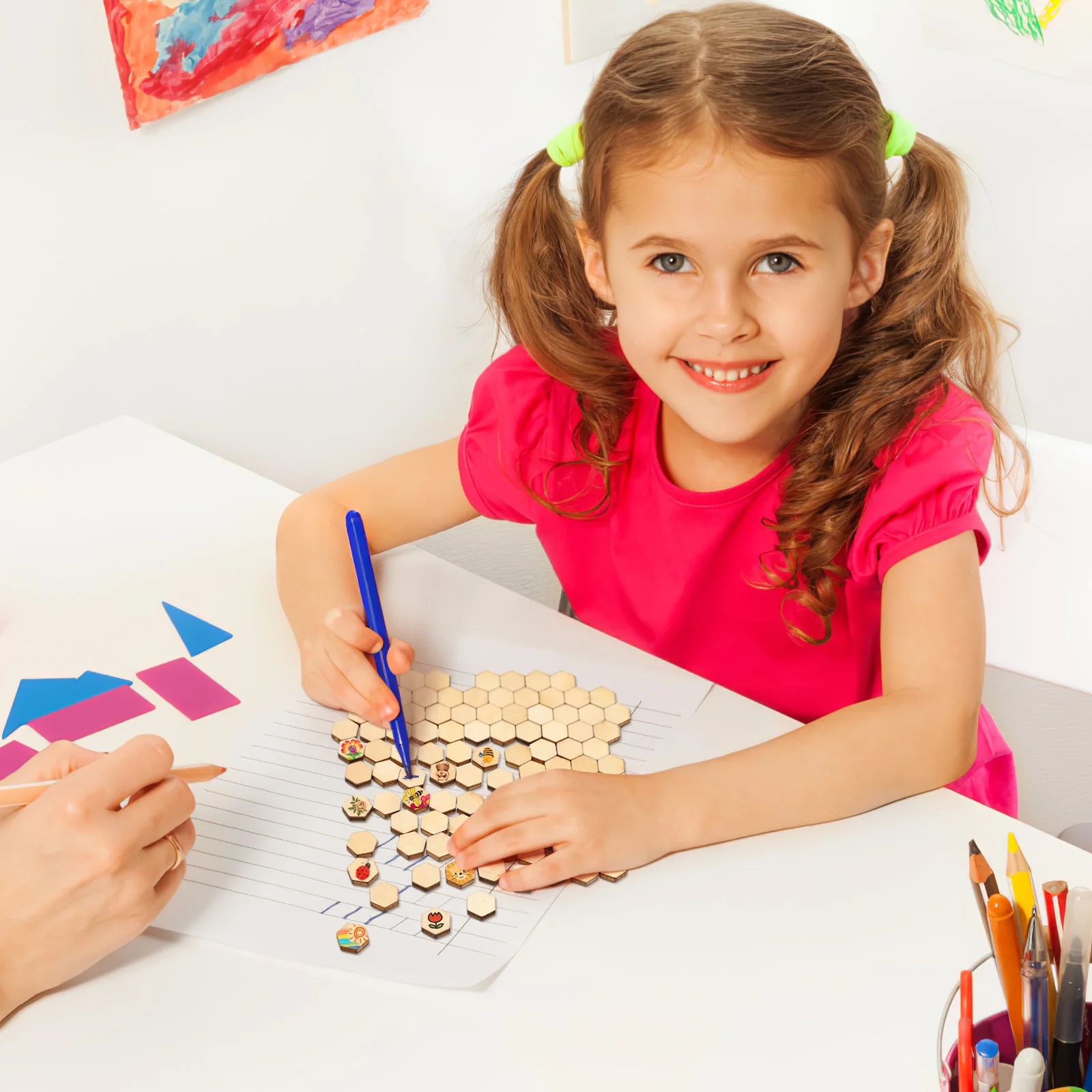 

200 Pcs Hexagon Wood Pieces Ornaments Geometric Shaped Blank Unfinished Craft Supplies Diy Materials For Creative Projects