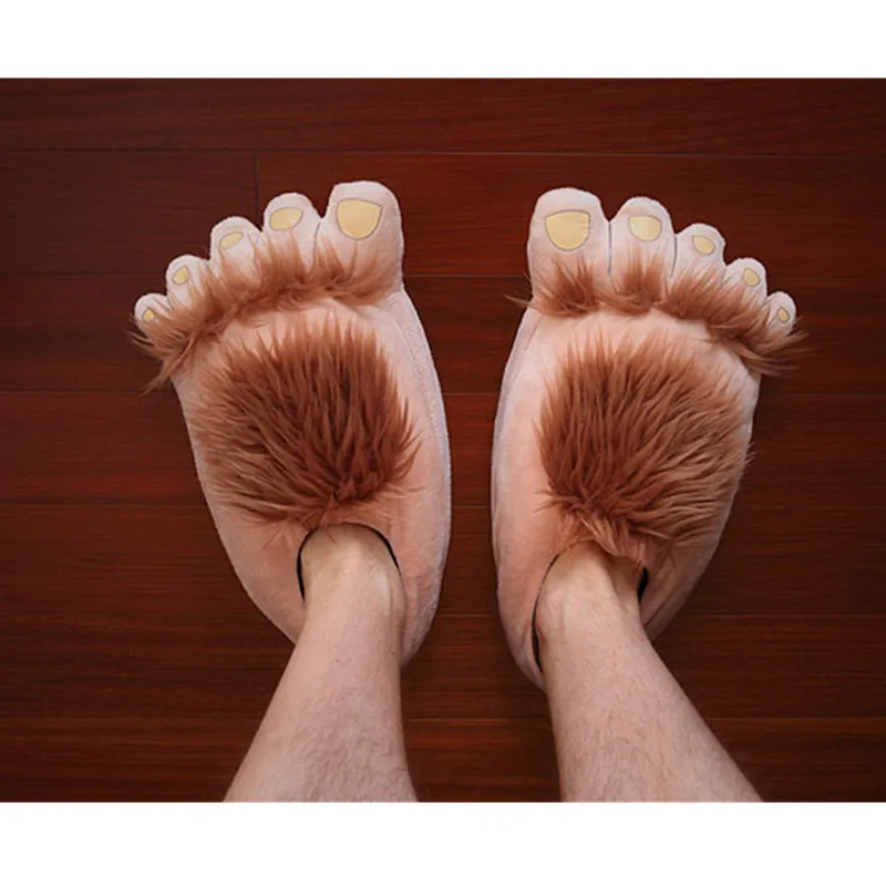 Newly Furry Warm Slippers Big Hairy Unisex Savage Hobbit Feet Plush Home Slippers Halloween Shoes