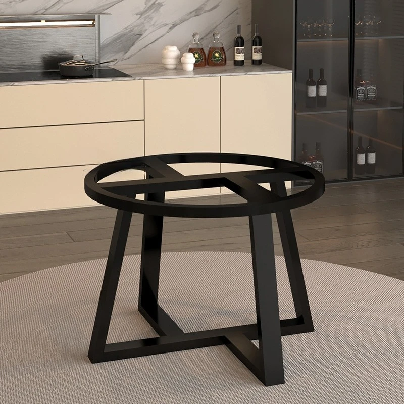 Black carbon steel round dining table bracket, stable load-bearing, rock slab solid wood round table legs