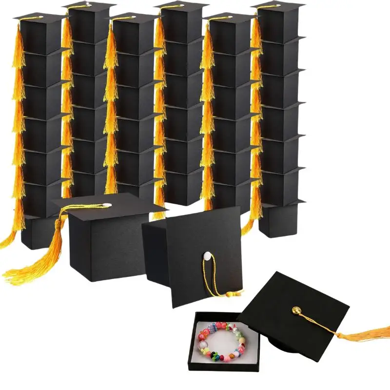 

Набор из 8/16 подарочных коробок на тему выпускного сезона, черные коробки в форме бакалаврской шапочки, упаковка для ювелирных изделий, товары для выпускного вечера 2026, подарочная коробка