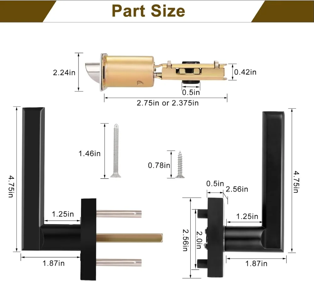 HOSOM 6 Pack Passage Door Lever for Closet Hall Heavy Duty Handle with Square Plate Left or Right Handing Levers