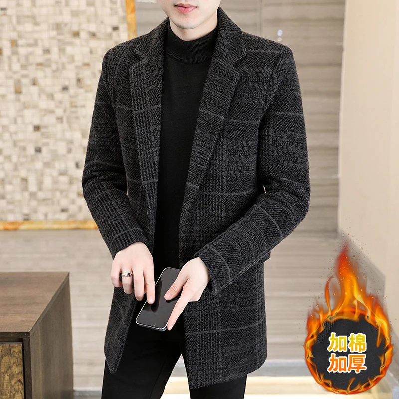 

2025 зимняя новая мужская высококачественная хлопковая теплая американская однобортная шерстяная куртка средней длины, пальто