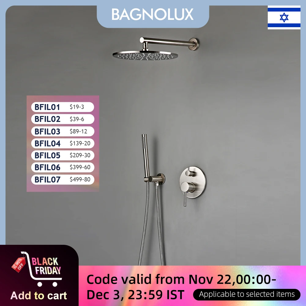 Bagnolux Shower Set Brass Drawing Concealed Wall Hanging Top Head And Hand Curtain Two Functions Hot Cold Mixing Bathroom Faucet