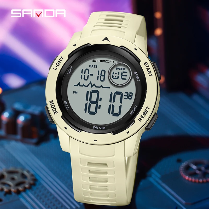 SANDA Men Sports Electronic Watch Luxury Stopwatch Led Light Waterproof Clock Fashion Men's Digital Wristwatch Japan Battery