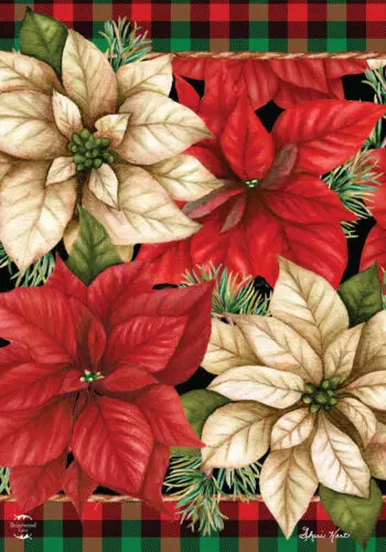 Christmas Checked Poinsettia Garden Flag 18