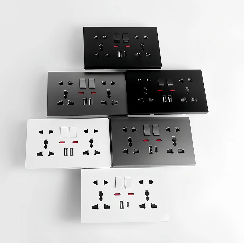مقبس حائط عالمي مع شاحن USB-C وUSB، مخرج طاقة 2 عصابة مع مفاتيح، حامل تيار متردد 110–250 فولت للاستخدام المنزلي والمكاتب #5