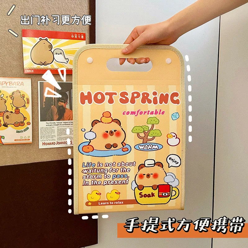 Capybara Organ Bag Folder Cartoon Large Capacity Kid's Painting Files Paper Collection Storage Bag Student Portable Hand Bag
