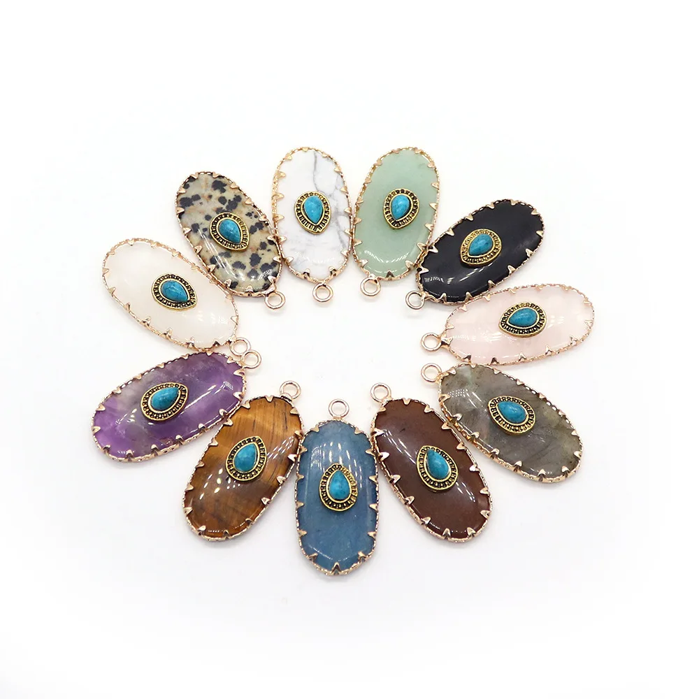 Natural stone jade crystal blue green aventurine electroplating pendant turquoise patch pendant charms diy necklace Jewelry