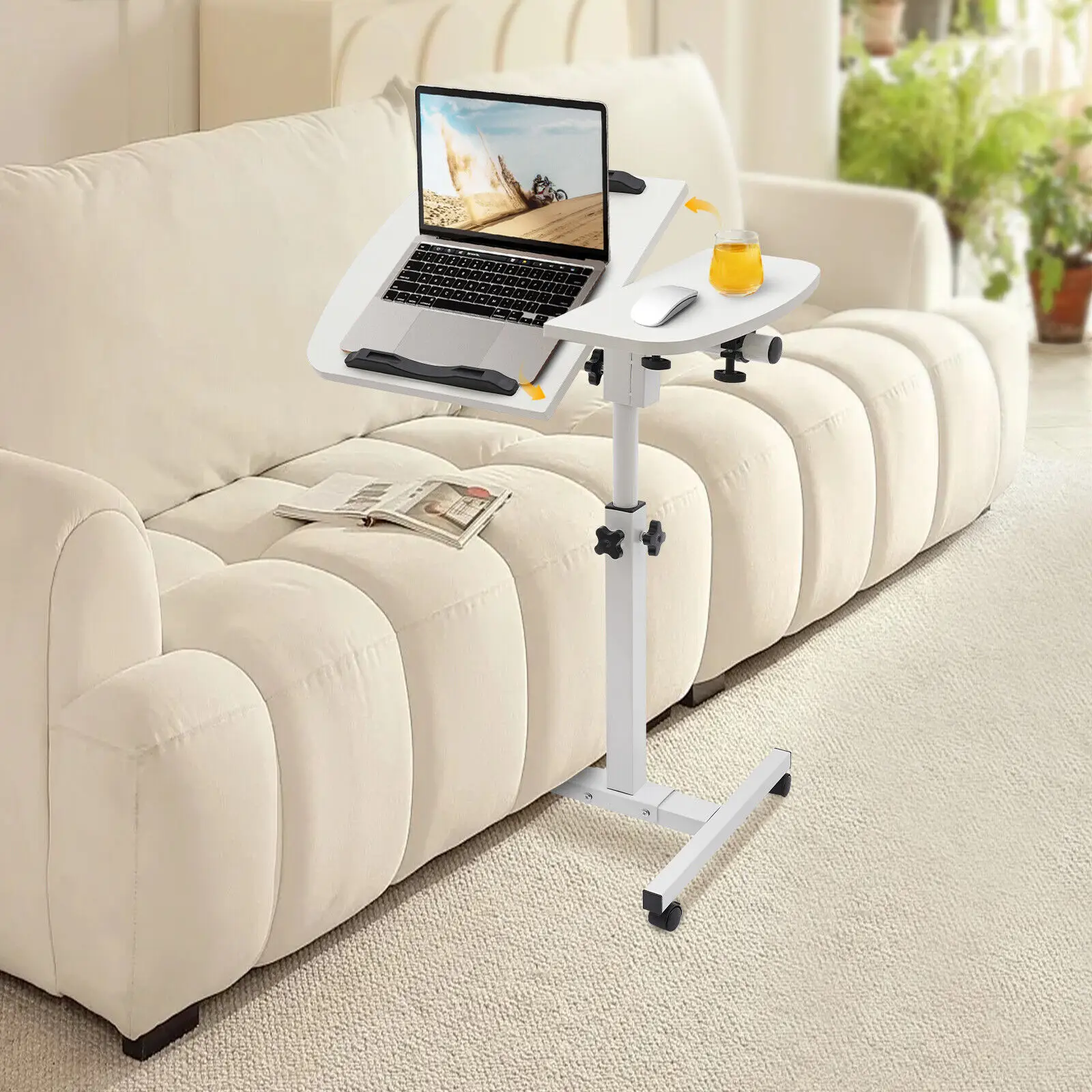 Rolling Laptop Sofa Desk Overbed Food Tray Table Stand Height Angle Adjustable Computer Stand Food Tray Bed Sofa Table