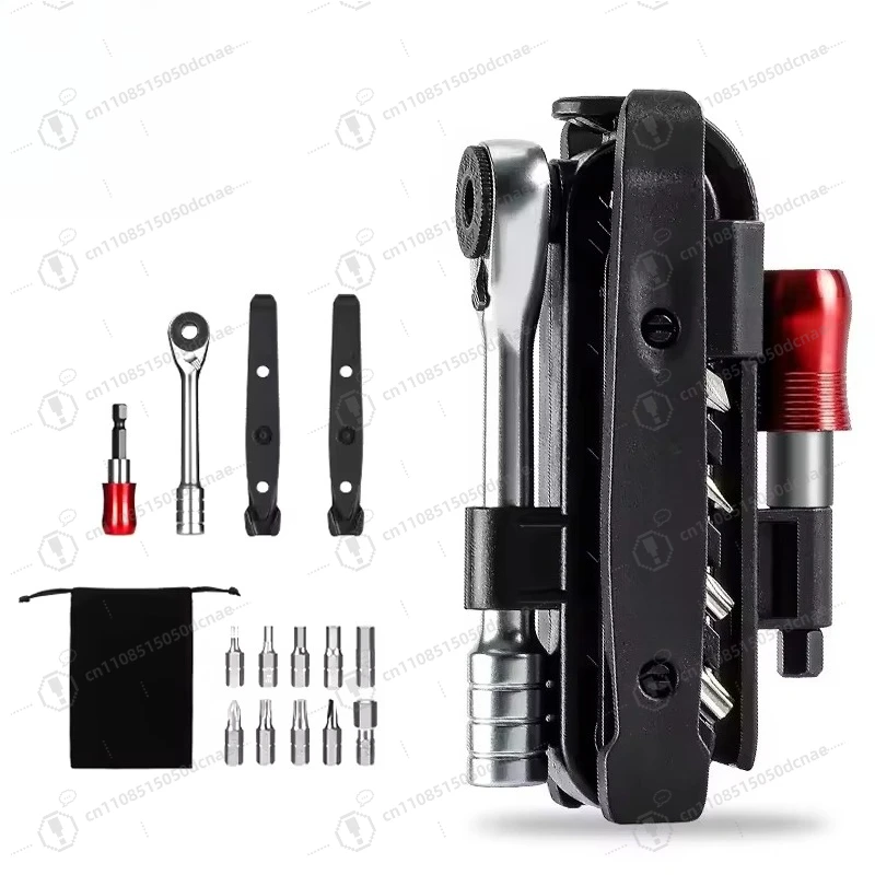 Portable Ratchet Wrench Tool Set with Magnetic Pickup Screwdriver Bits Tire Lever for Bike Repair