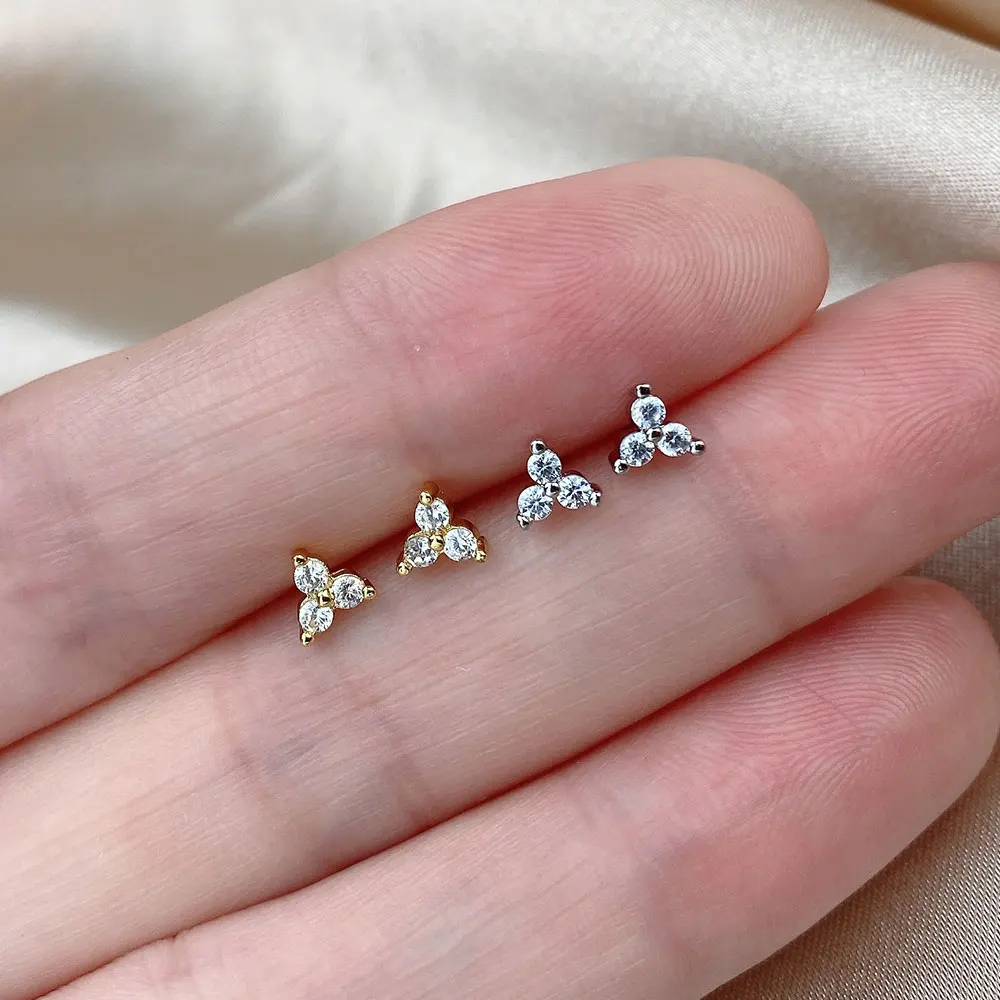 Minimalism Women's Statement Small Stud Earrings Cute Zircon Ear Bone Nail Mini Crystal Geometry Pierced Earring Fashion Jewelry