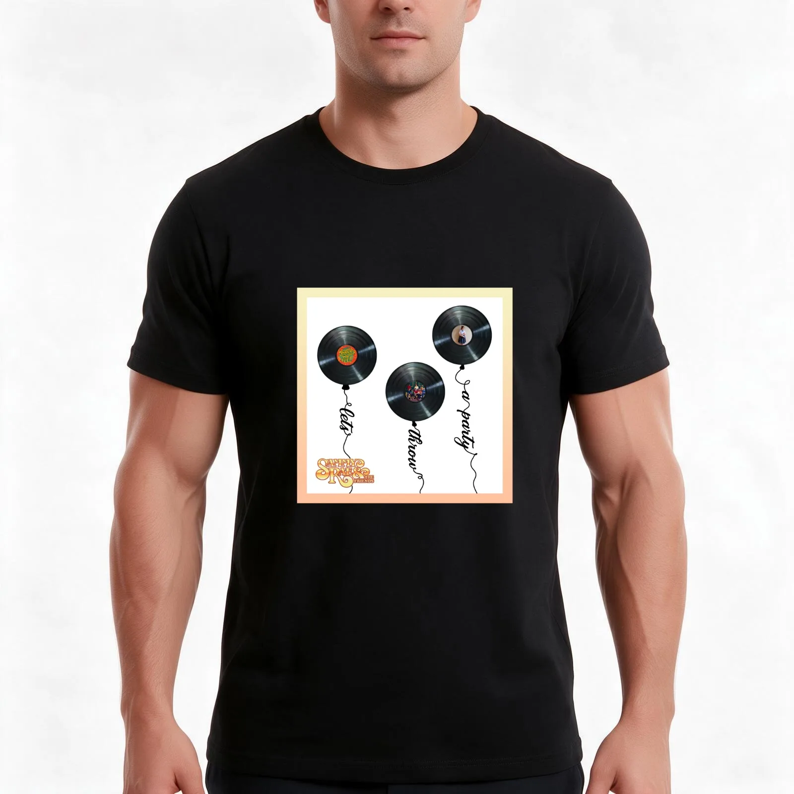 Sammy Rae & The Friends Lets Throw a Party Record Balloons T-Shirt, Summer Casual Cotton Tee, Oversized Streetwear Tops