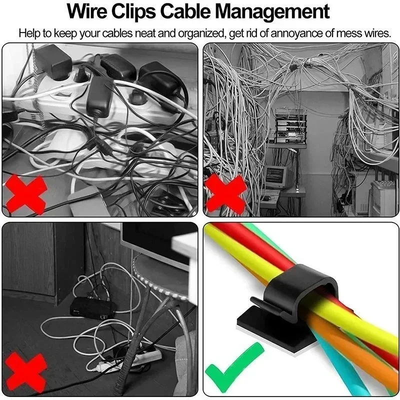 50X Strong Viscosity Cable Clips Wire Management Cord Organizer Adhesive Cable Holder Clamp Tie for Home Office Wall Car Desk