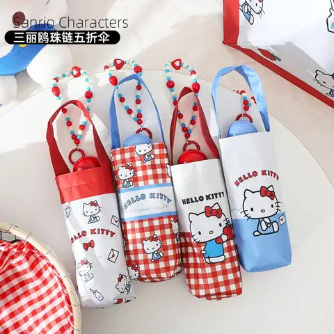 자세히 둘러보기 헬로 키티 만화 우산 들어 갔어 어린이 자외선 방지 파라솔 애니메이션 Sanrio Kawaii 학생 휴대용 접는 우산