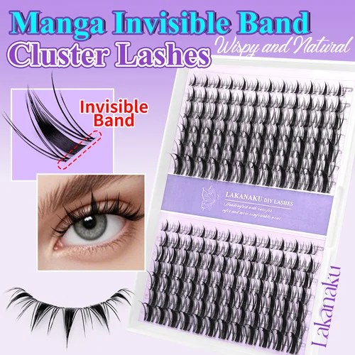 Imagen 1 del producto Pestañas Lakanaku DIY estilo manga, pestañas invisibles, pestañas en racimo de hadas, kits y sets de maquillaje de cómic, abanicos de pestañas en racimo wispy