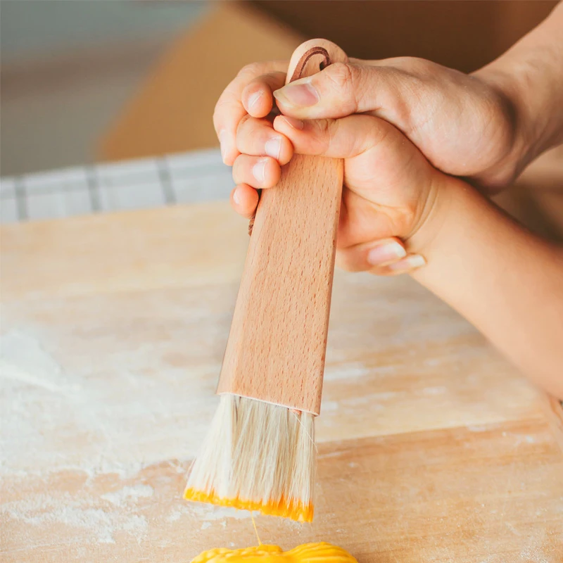 Cepillo de cocina con mango de madera para hornear miel, herramienta de cocina con mango de cerdas, cabeza plana, para repostería