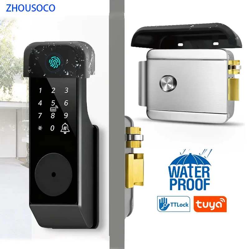  IP65 Waterproof Tuya Wifi Remote Control Bluetooth TTLock Fingerprint Smart Door Lock  App Card Digital Code Keyless Electronic
