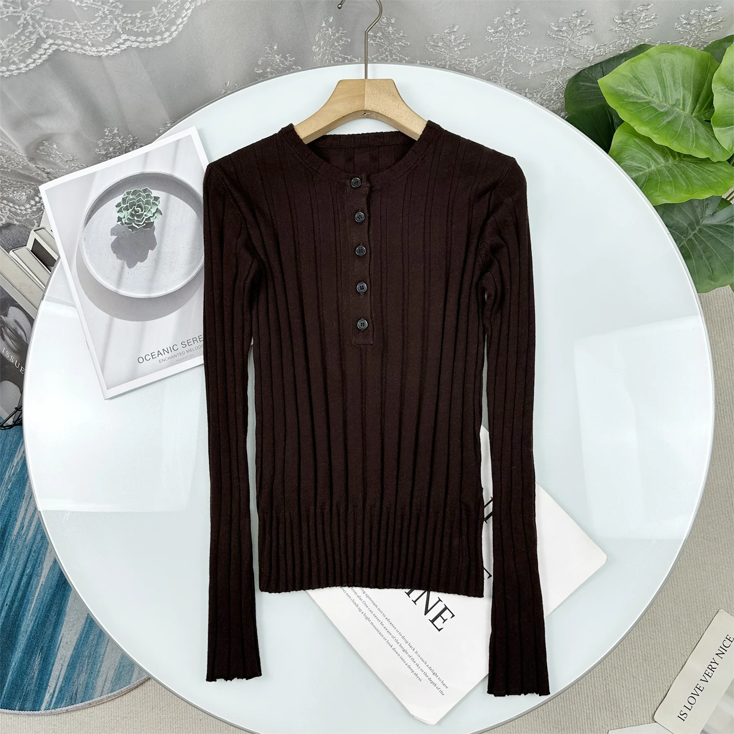 

Вязаный свитер с эффектом похудения, круглый вырез, повседневный стиль, женская базовая кофта, осенняя мода, минималистичный дизайн Zhi2500