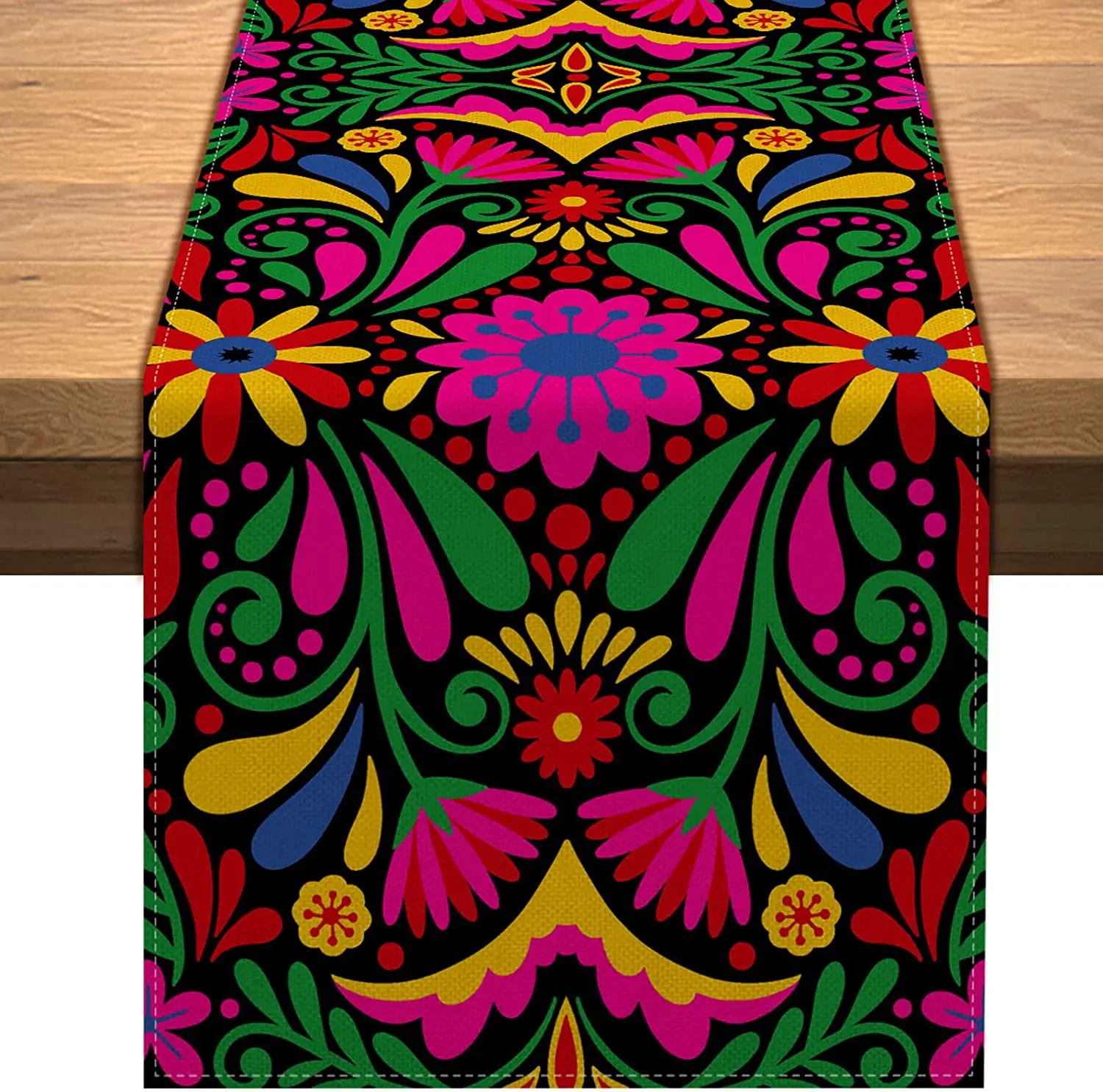 Mexican Linen Table Runner for Cinco De Mayo Day of The Dead Table Runners Party Decoration Home Kitchen Dining Table Decor