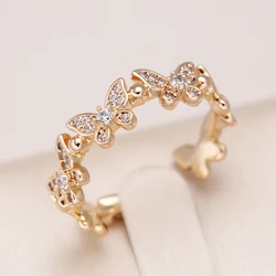 Kinel Hot Natural Zircon Butterfly Rings for Women Fashion 585 Rose Gold Color Open Ring High Quality Fine Daily Jewelry