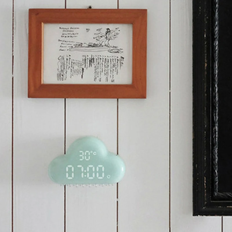 Cloud Clock Alarm, Cloud-Shaped Clock Alarm, Multi-Functional Clock with Strong Magnet, Shows LED for Time/Date/Tempera