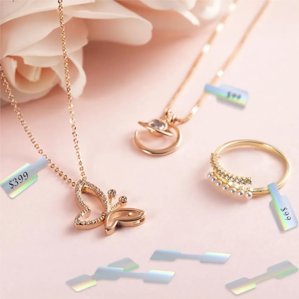 500 قطعة/لفة فارغة ورقة الأسعار العلامات المحمولة ملصقات بمادة لاصقة مجوهرات Hangtags قلادة حلقة عرض التعبئة والتغليف بالجملة #6