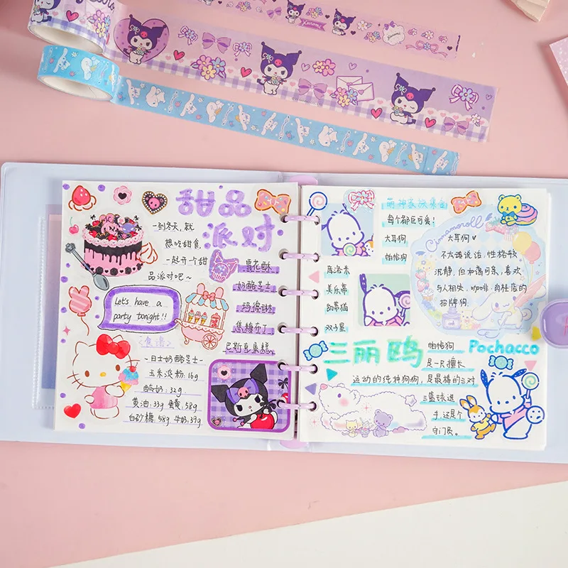 Sanrio Stickers Guka Sticker Tape 2 In 1 Gift Box Cartoon Kuromi Pochacco My Melody Sticker Stationary For Children Day Gifts