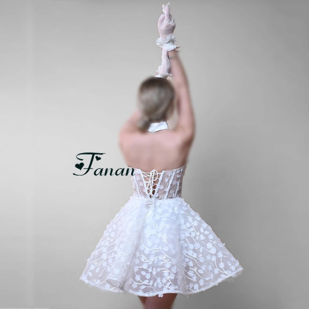 Customized Yipeisha Simple White Tulle Mini Evening Dress Strapless See Through Backless With Flower Appliques Mini Length Party