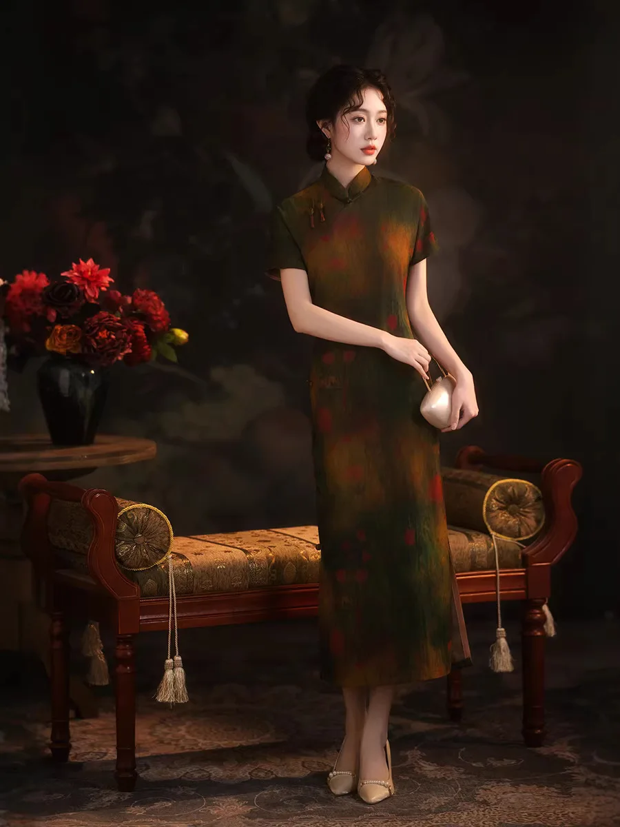 

Элегантное женское платье в китайском стиле: винтажное традиционное китайское ципао, ханьфу, сексуальное платье с цветочным принтом и разрезом, костюм ципао