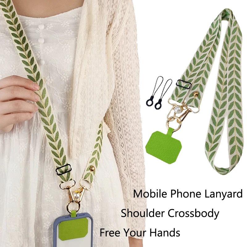 Universal Adjustable Phone Lanyard for Women Crossbody Single Shoulder Neck Strap Pearl Pendant Hanging Anti Loss Send Patches