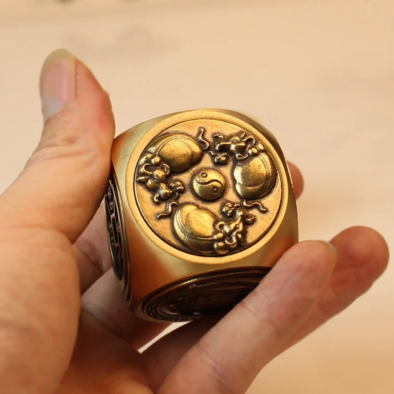 Lucky Rotatable Copper Coin Dice Feng Shui Bagua Five Emperors Money Fortune Wealth Talisman Amulet Decompression Decor Crafts