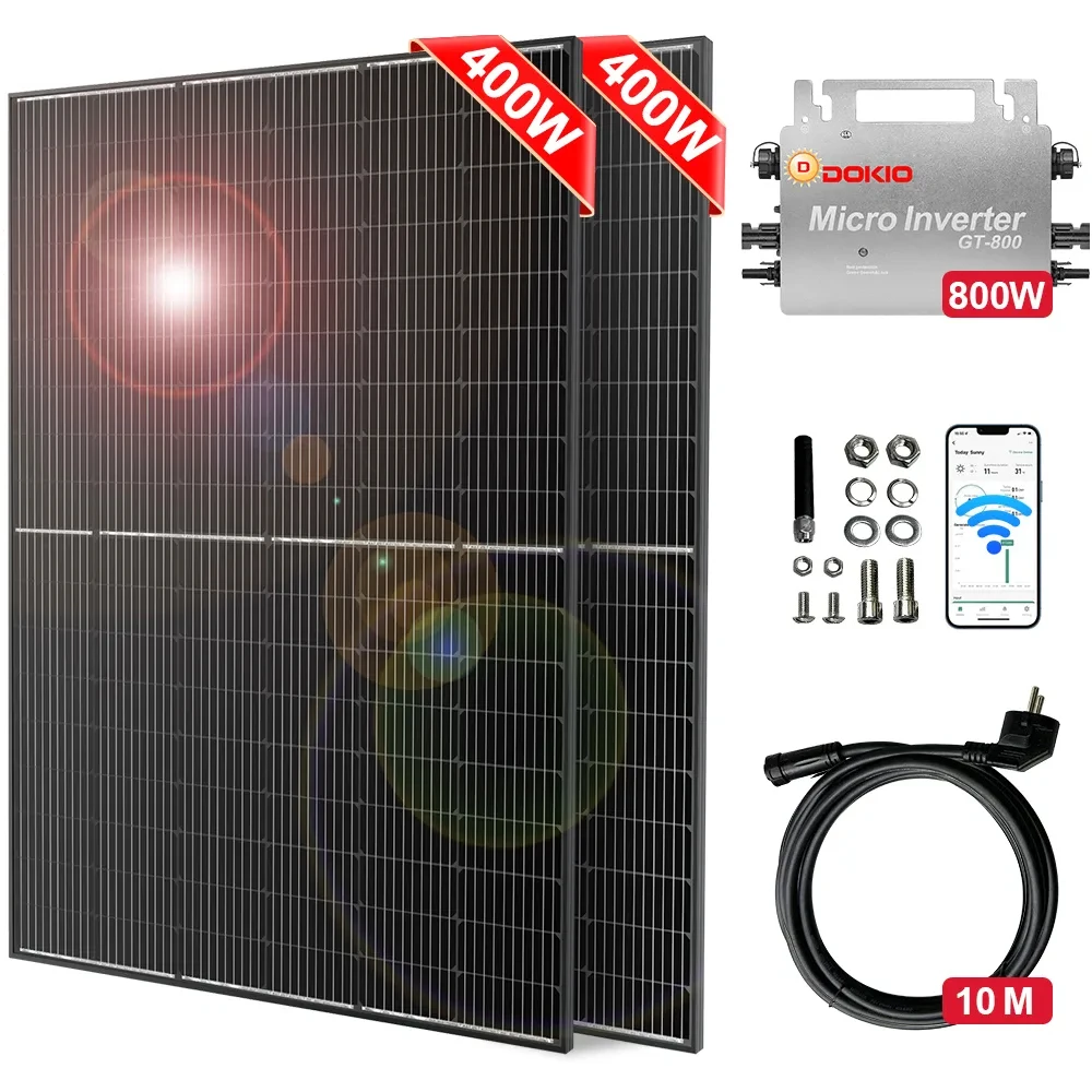 Kit de plantas eléctricas para balcón DOKIO de 800W, sistema de paneles solares con inversor de 800W, sistema solar impermeable para el hogar, kit