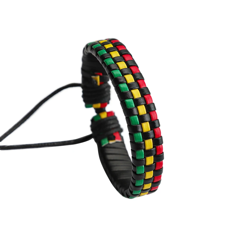 Wholesales 3 Pieces Imitate PU Leather Rasta Braided Bracelet Bangle Wristband Surfer Wrap For Men Women