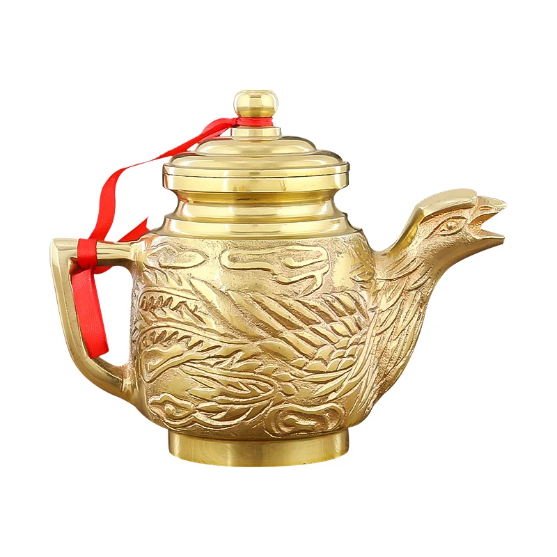 Longfeng Copper Teapot Pure Copper Wine Pot Household Buddha Worship Teapot Enshrine God of Wealth Buddha Supplies