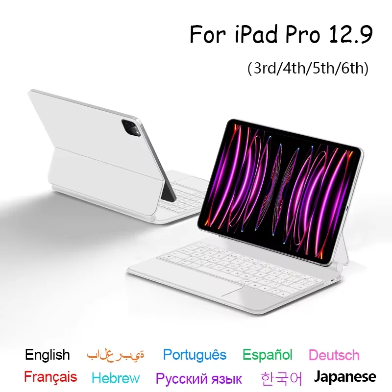 Magic Keyboard For iPad Pro 12.9 2022 2021 2020 2018 3rd 4th 5th 6th Generation Case Keyboard Hebrew Portuguese German Russian