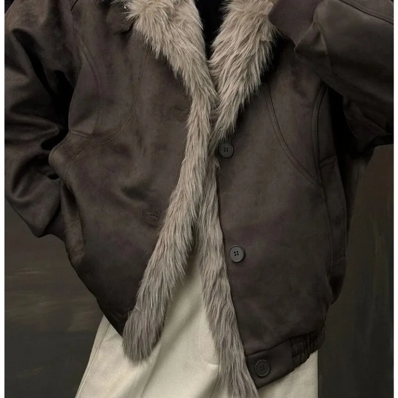 Maillard's Unique Stylish Retro Large Plush Stand-up Collar Design Hong Kong-style Winter Thickened Cotton-padded Jacket Fashion
