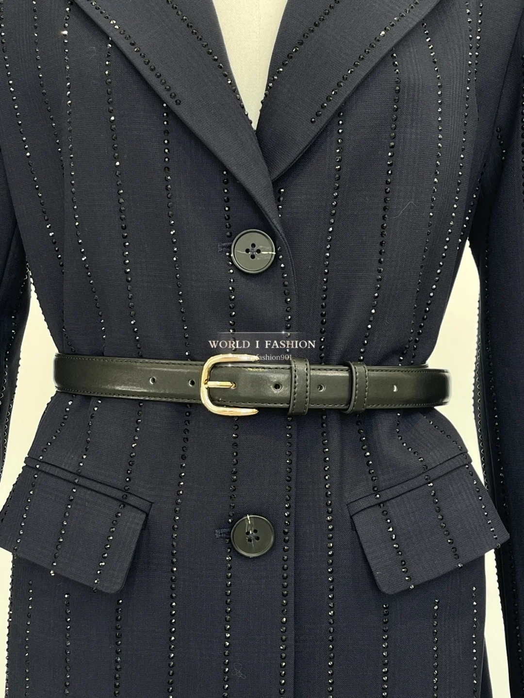 

2025 New Beautiful Black Long Sleeve Striped Diamonds Jacket Tops