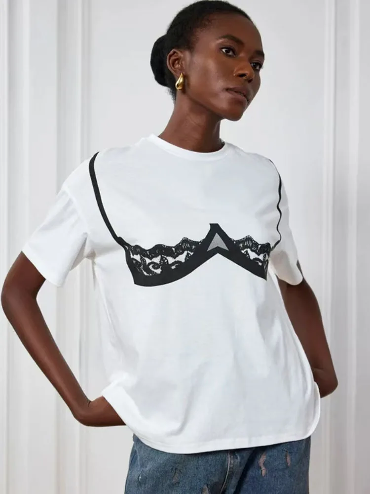 

BKQU Funny Casual Printing T-shirt Women's Cotton O Neck Short Sleeve Summer Loose Versatile Tees American Retro 2000s T Shirt