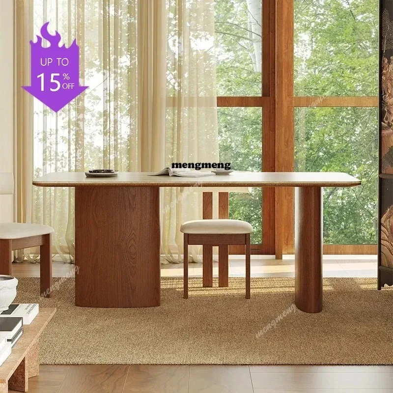 French Vintage Dining Table Medieval Style Solid Wood Rock Plate Kitchen Dining Table Simple Home Furniture Tavoli Pranzo