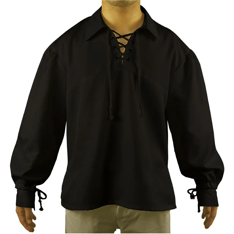 Mens Medieval Pirate Lace Up Shirts Vampire Renaissance Victorian Steampunk Gothic Shirt Men Party Halloween Prom Chemise Homme