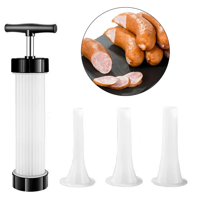 2 Type DIY Push Sausage Maker Manual Sausage Stuffer Tube Meat Filling Tool Enema Machine Syringe Funnel Nozzle Kitchen Tool