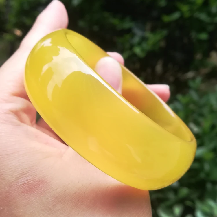 

Jewellery Genuine Brazil Natural Ice Kind Primary Color Yellow Agate Chalcedony Widened Bracelet Jade Bangle Accessories Gift