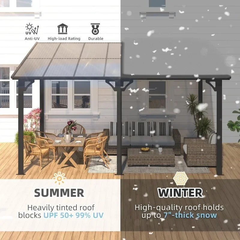 AECOJOY 14' x 10' Gazebo for Patio, Hard Top Lean to Gazebo Pergola with Roof (140 Sq.Ft Shaded), Large Wall-Mounted Heavy Duty