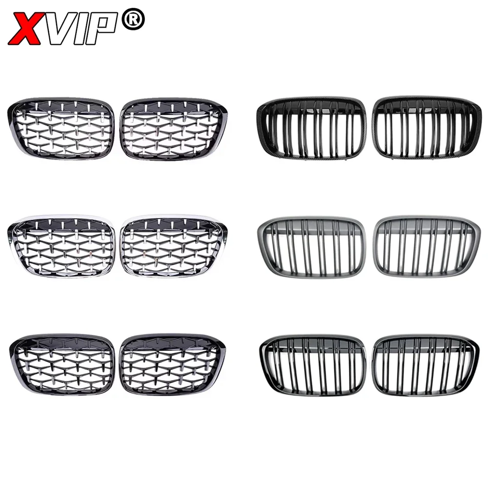 XVIP Carbon Double Line Style Front Racing Grilles For BMW X1 F48 F49 2016-2019 Chrome Diamonds Style Upper Grills Accessories