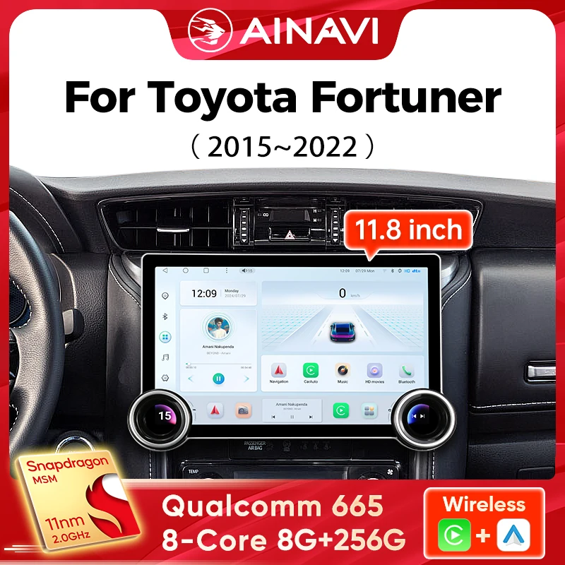 Ainavi 11.8inch Multimedia Player For ToyotaToyota Fortuner 2015-2022 Carplay Android Auto Car Radio Stereo