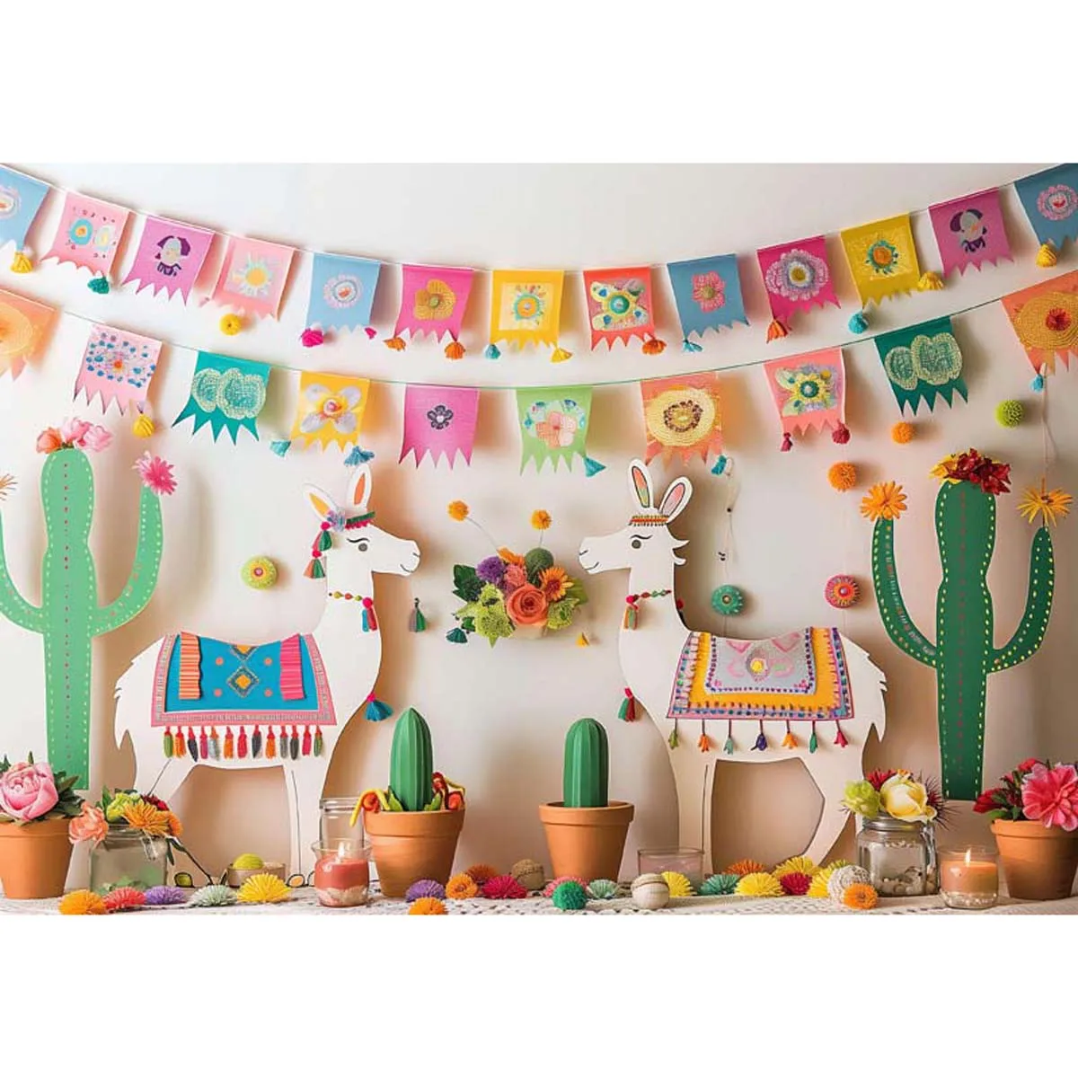 

Allenjoy Papercut Llama Mexican Banners Backdrop