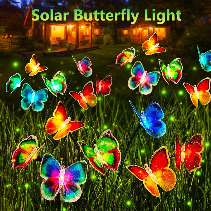 Luz LED Solar impermeable para exteriores, luces de paisaje de energía Solar, mariposa, luces de césped, lámpara de decoración de jardín, 6-10LED