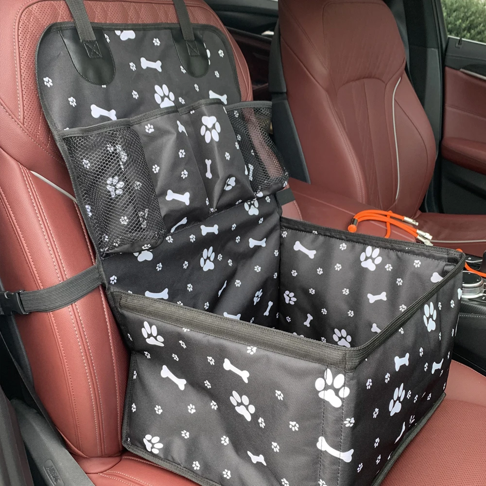 Dog Car Seat with Storage Pockets,Travel Dog Car Seat Cover Folding Hammock Dog Car Seat Basket for Small Medium Dogs