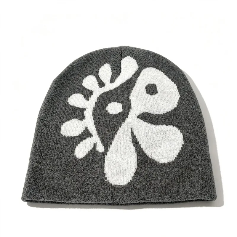 1 Stück Damen Blumenmuster Strickmütze Blumen-Jacquard Skullcap Weiche Dehnbare Warme Gemütliche Kopfbedeckung für Herbst Winter Casual Street Outfits – Detail 6